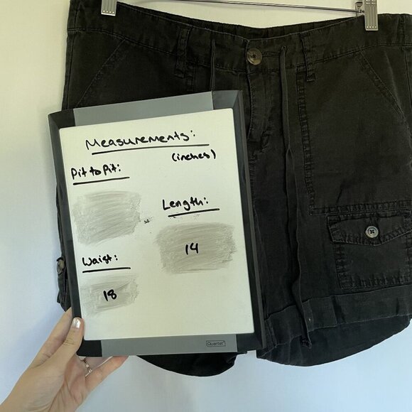 Faded Glory linen and cotton black shorts drawstring pockets casual summer - Picture 5 of 6